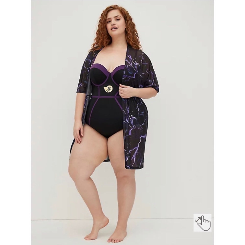NWT TORRID Disney The Little Mermaid Ursula Swim Kimono - Black - Picture 3 of 8